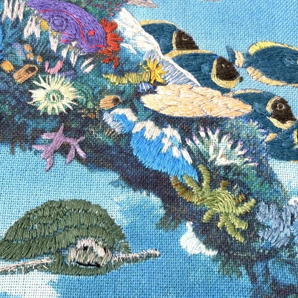 Vintage Sunset Crewel Embroidery Completed Beauty And The Reef #11074 - Picture 5 of 13